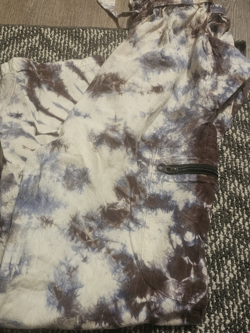 Rising International Cream, Brown & Blue Tie-Dye Drawstring Pants